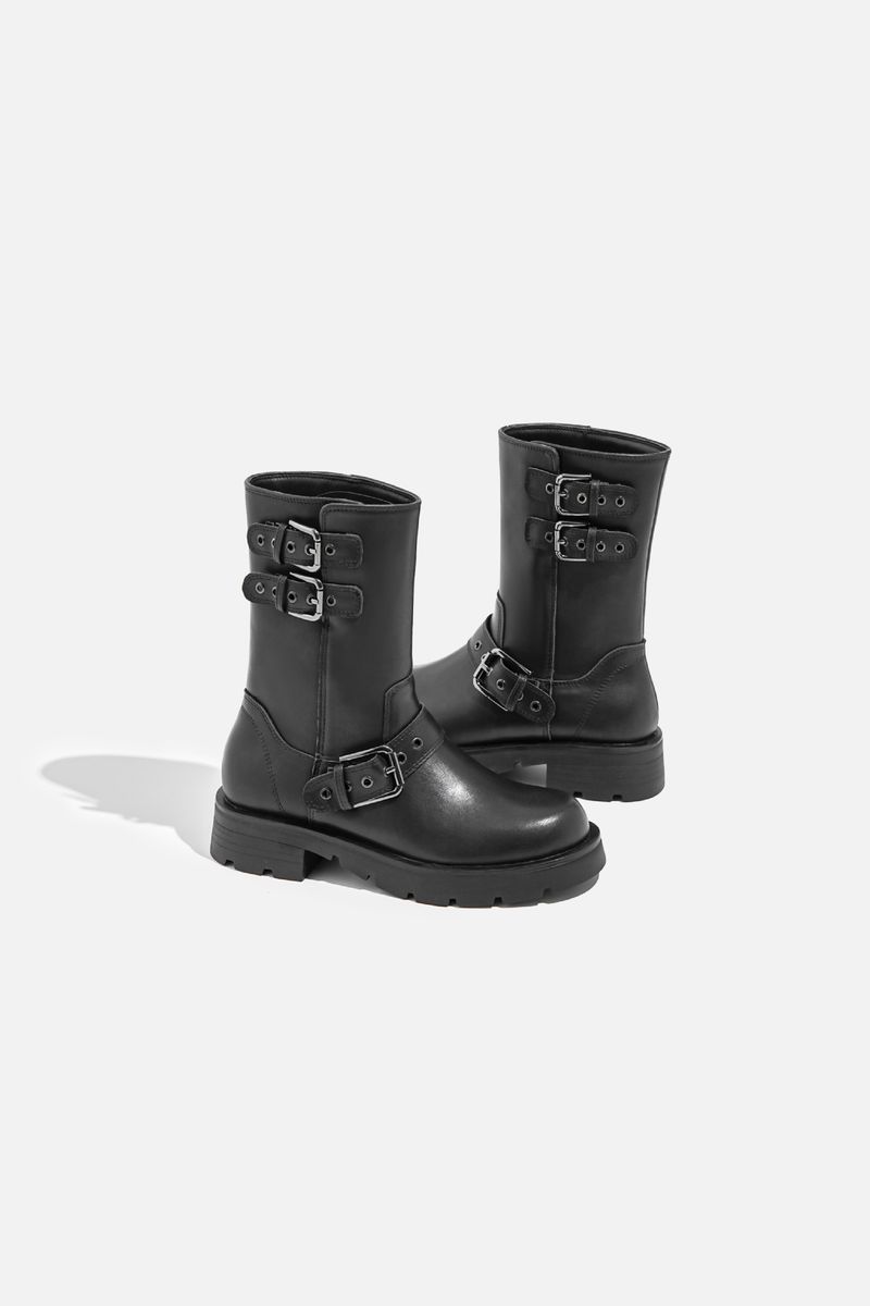 Neue Plateau-Stiefeletten mit runder Spitze und Gürtelschnalle aus Metall_voghion.com