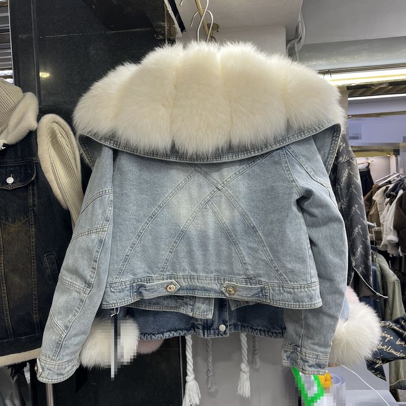 Abbigliamento invernale nuovo, giacca in pelliccia di volpe con collo largo, parka foderato spesso da donna_voghion.com