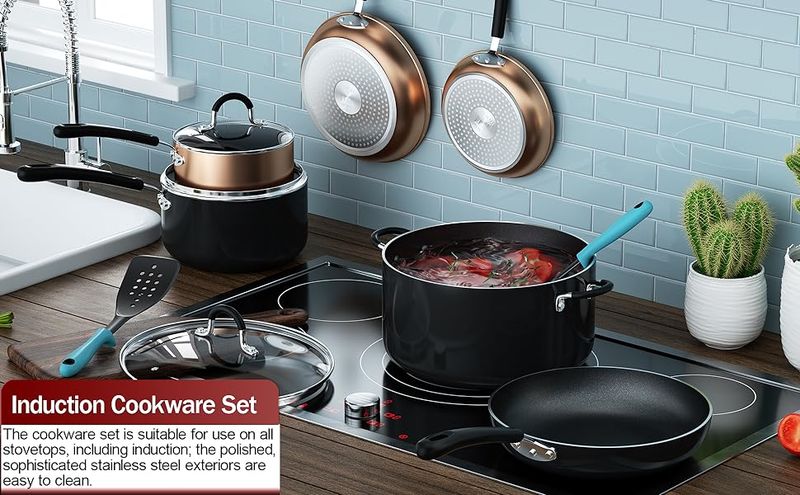 Kuhinjske posode Cook N Home Pots and Pans Nonstick Sets Cook N Cook N Home Pots and Pans Nonstick Kitchen Cookware Sets vključujejo 8-delne posode za ponev, 8-delne posode, težke velikosti, držalo za ohranjanje hladnega, črne_voghion.com