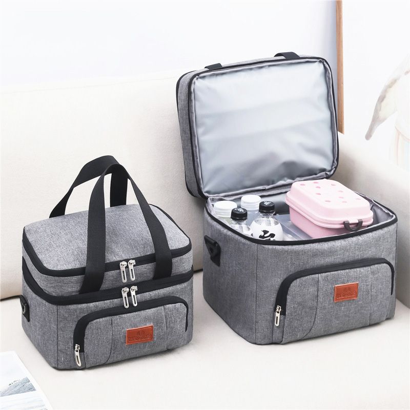Multifunktionale doppellagige Tragetasche, Kühltasche für das Mittagessen für Frauen und Männer, große Kapazität, Reise-Picknick-Lunchbox mit Schultergurt_voghion.com
