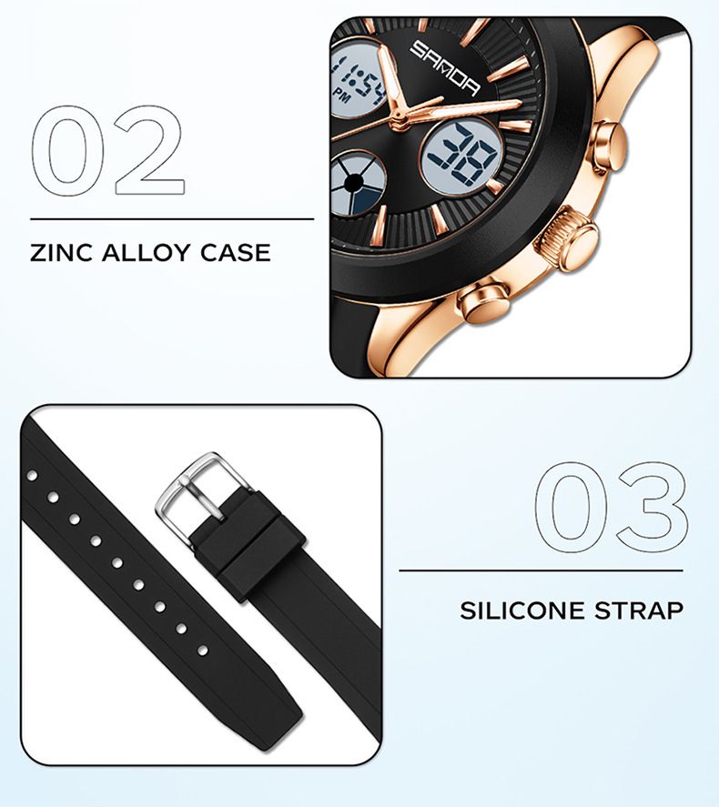 Men's And Women's Sport Watch With Dual Display, Waterproof, Night Light, Multifunctional Digital Analog Watch For Swimming, Running, And Daily Wear_voghion.com