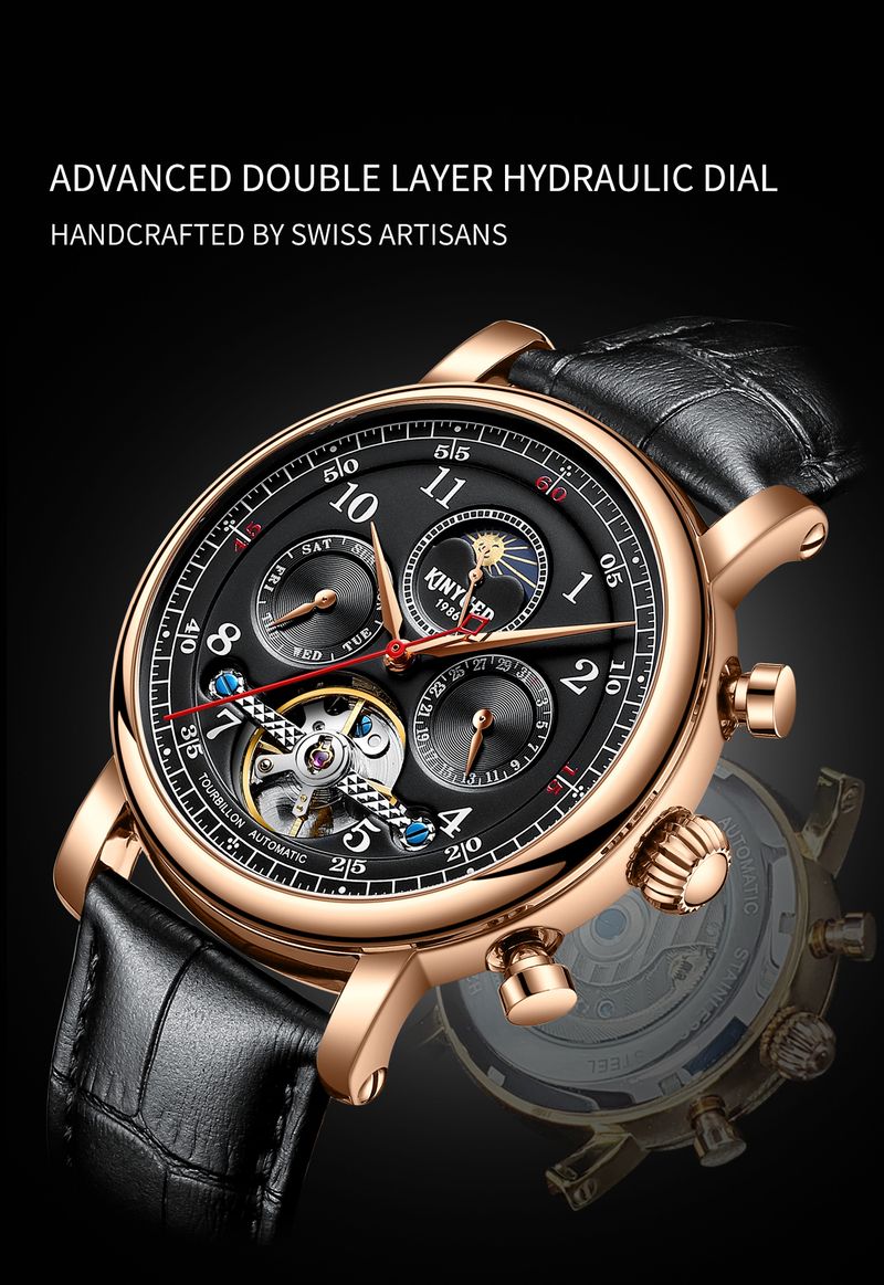 KINYUED Orologi da uomo di lusso, orologio meccanico automatico con fasi lunari, design cavo, cinturino in pelle, orologio da polso da uomo_voghion.com