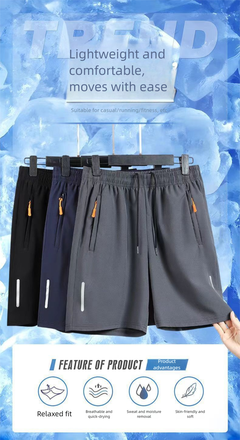 Sommer Neue Eisseide Dünne Fünf-Punkt-Sport-Fitness-Strandshorts Lässige Plus Size Atmungsaktive Herrenhose_voghion.com