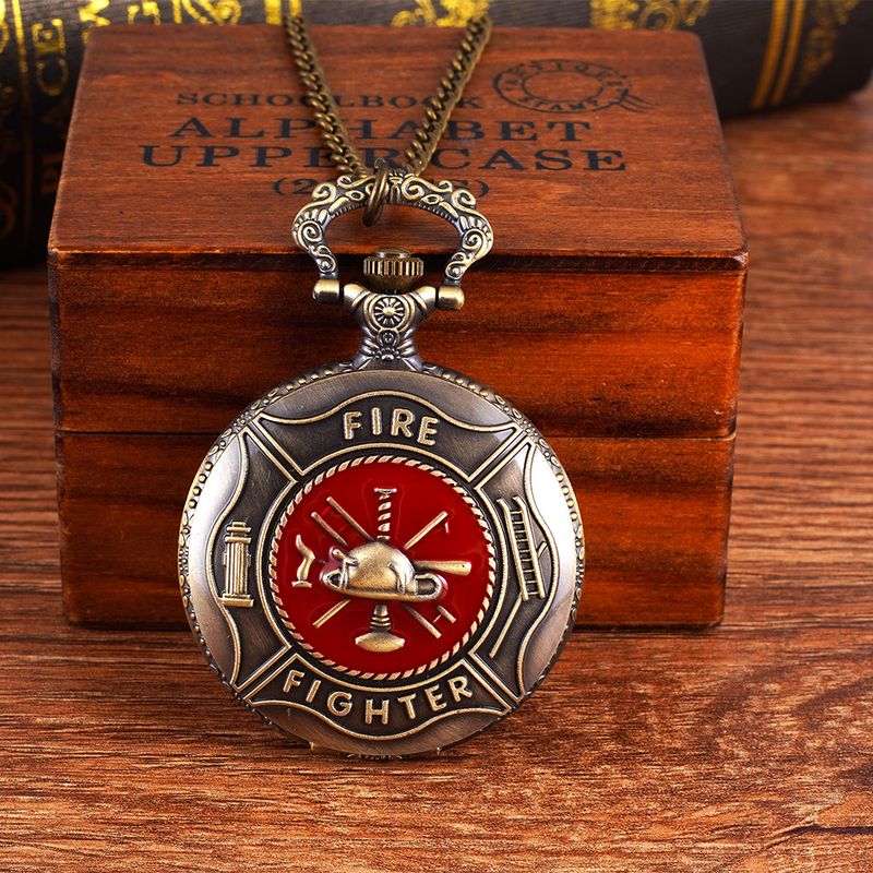 Grande orologio da tasca antico in bronzo con aeroplano in resina rossa 8829_voghion.com