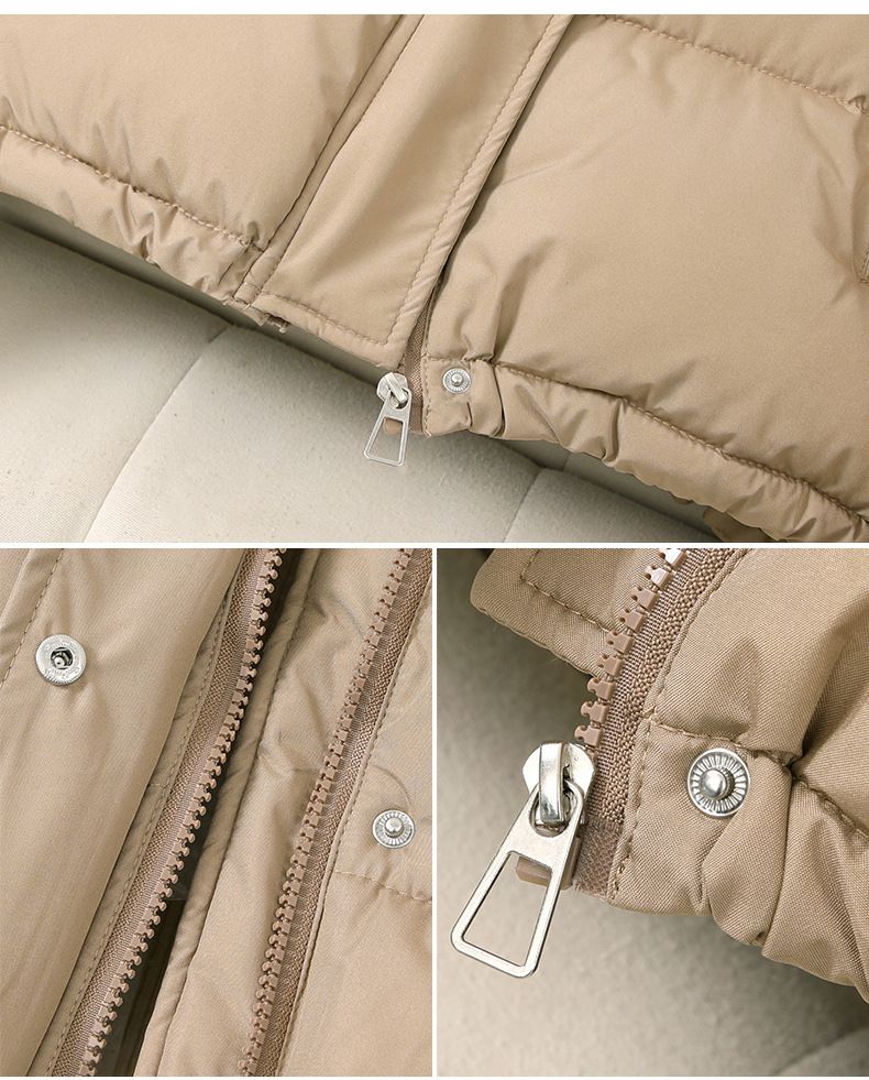 Kurze, wattierte Damenjacke mit Kapuze – leichter, gesteppter Wintermantel, lockere Passform, Reißverschluss, Polyester-Außenmaterial_voghion.com
