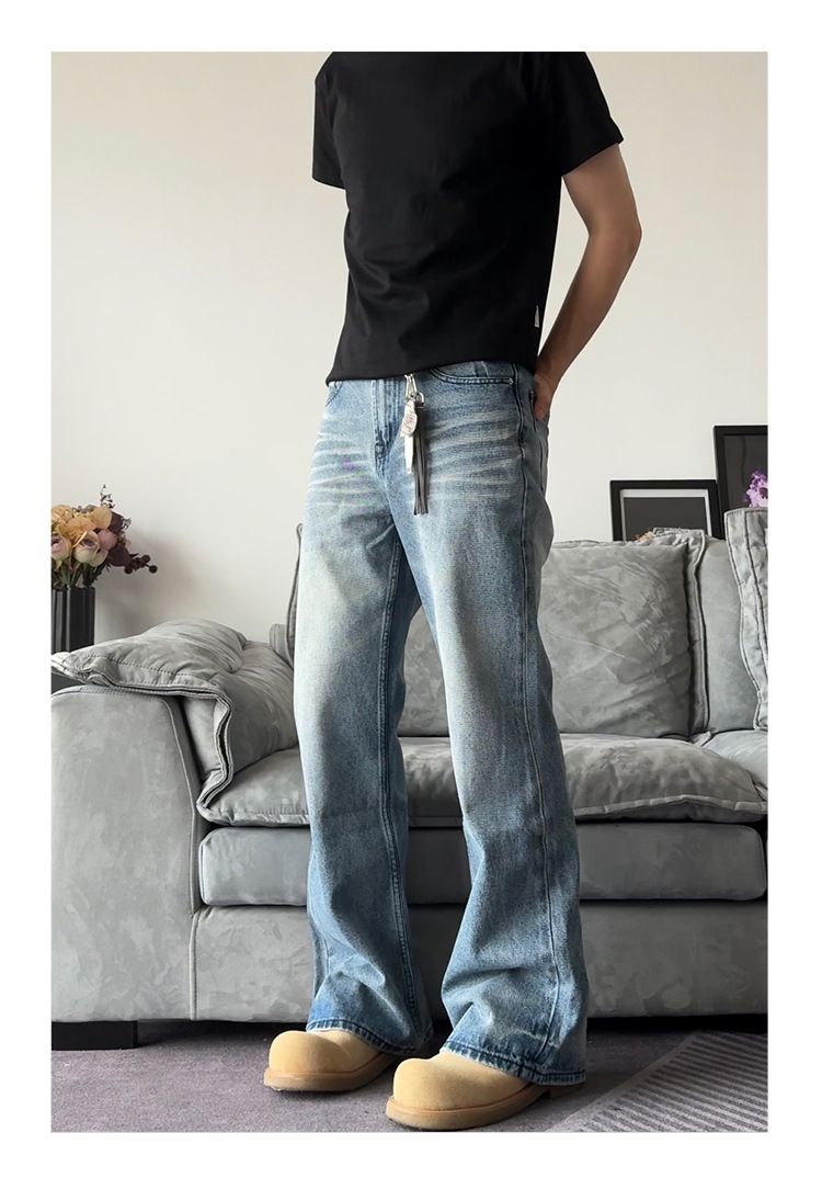 Jeans blu lavati vintage - Pantaloni in denim bootcut slim fit (stile retrò da strada, unisex)_voghion.com