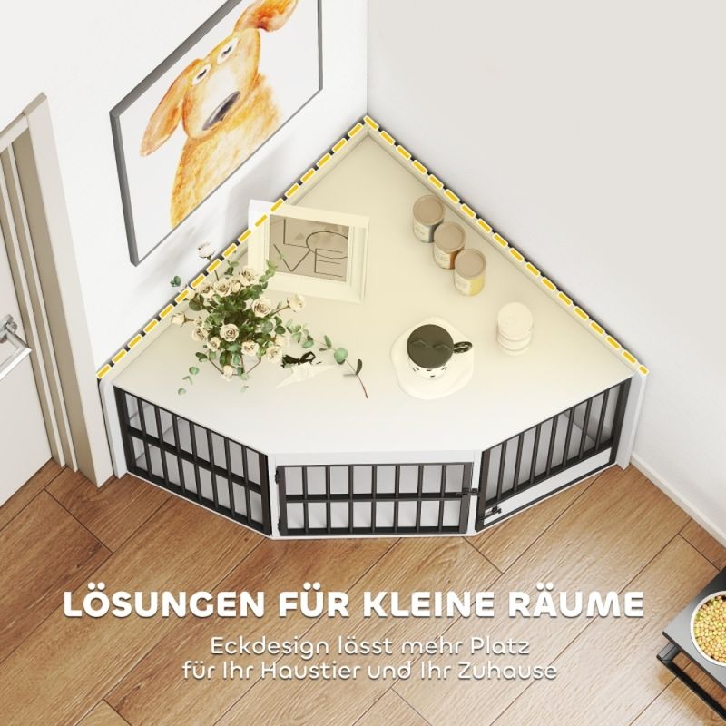 Hundebox, Aufenthaltsbox Für Kleine und Mittelgrosse Hunde, Haustierbox, Fütterungstür, MDF, Metall, Weiß_voghion.com