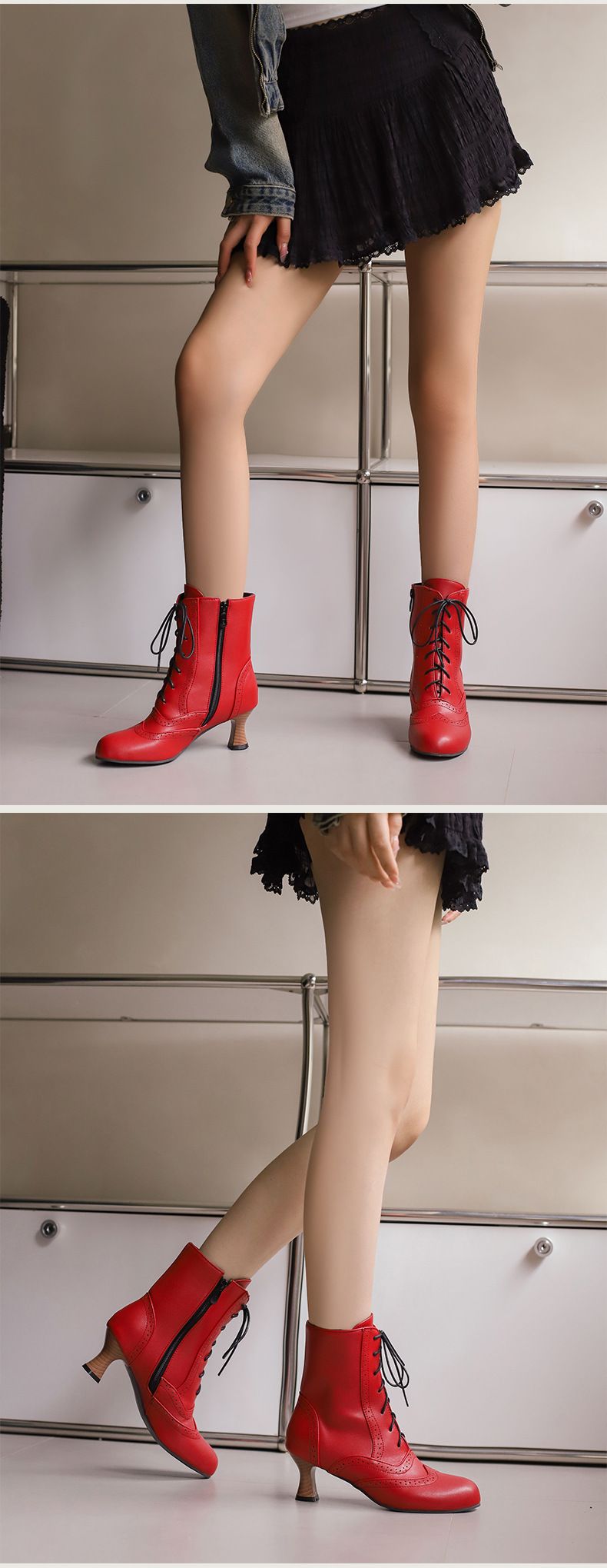 Stivaletti da donna, autunno inverno, stivali corti, taglie forti, stile britannico, con tacco medio e lacci, stivali Martin corti, H_voghion.com