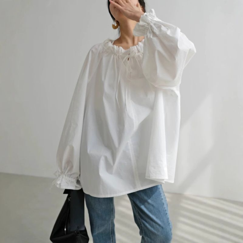 K French Style Long-sleeved Sun-protective Blouse With Ear-shaped Lace Hem For Women; Versatile Shirt_voghion.com