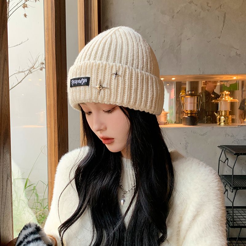 Letter Knitted Hat for Women's Autumn and Winter Versatile Big Headband, Warm Ear Protection, Woolen Showy Face, Small_voghion.com