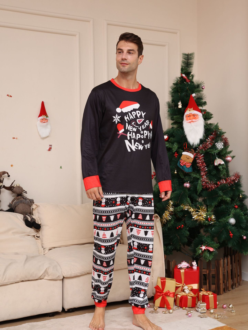 Natal novo chapéu dos desenhos animados carta em torno do pescoço manga longa pai-filho roupas de casa de natal_voghion.com