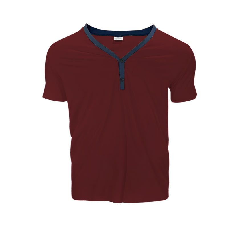 T-shirt Henley décontracté à manches courtes et col en V pour homme, haut à blocs de couleurs, été 2024_voghion.com