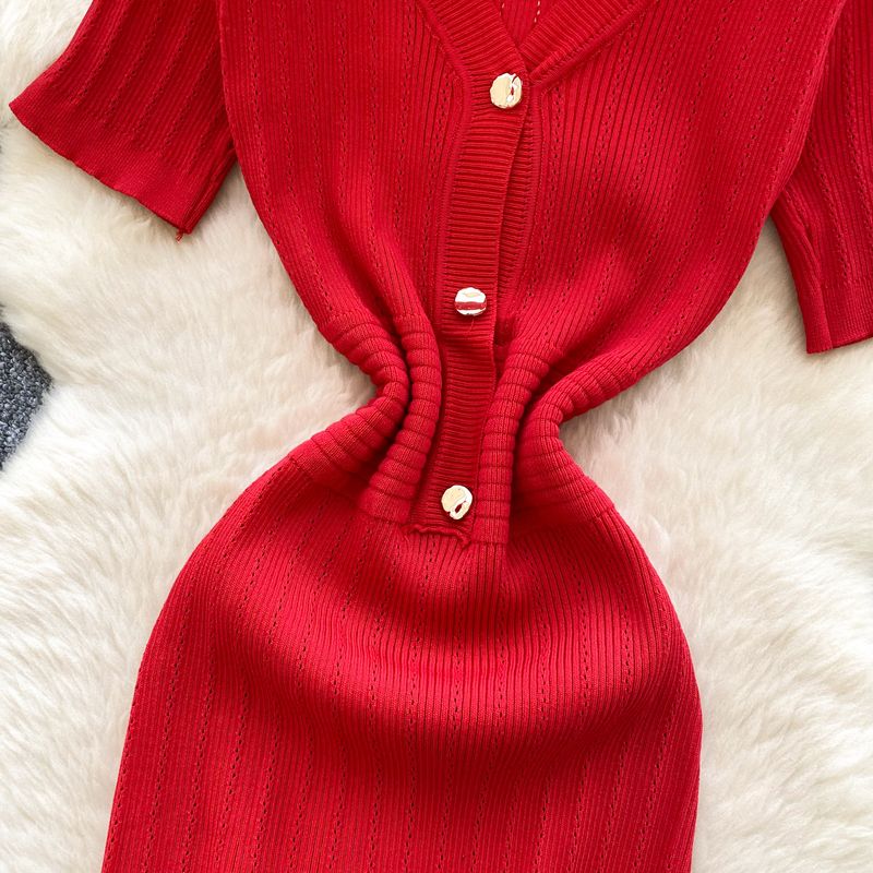 Damenbekleidung Leichtes Luxus-High-End-Strickkleid für Frauen im Sommer, schlankmachendes Design, Temperament, schicker Fischschwanz-Langrock_voghion.com