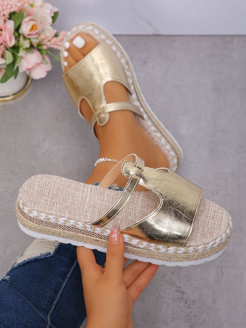 Women's Shoes large size rope bottom platform thick bottom women's sandals buckle one word wedge heel fish mouth sandals_voghion.com
