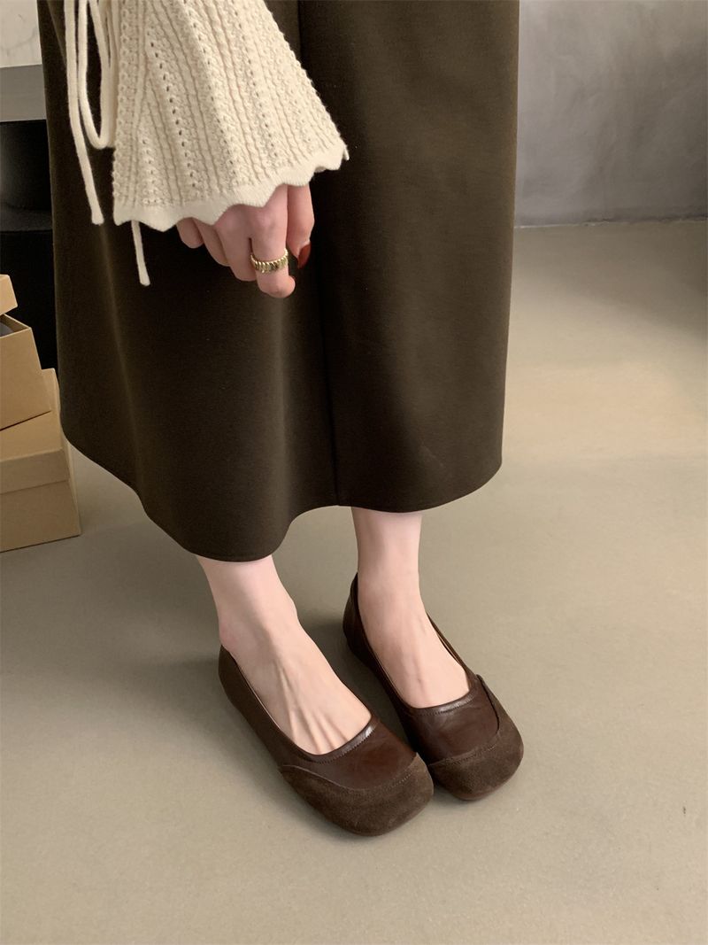 Women's fashion retro round head shallow mouth single shoes_voghion.com