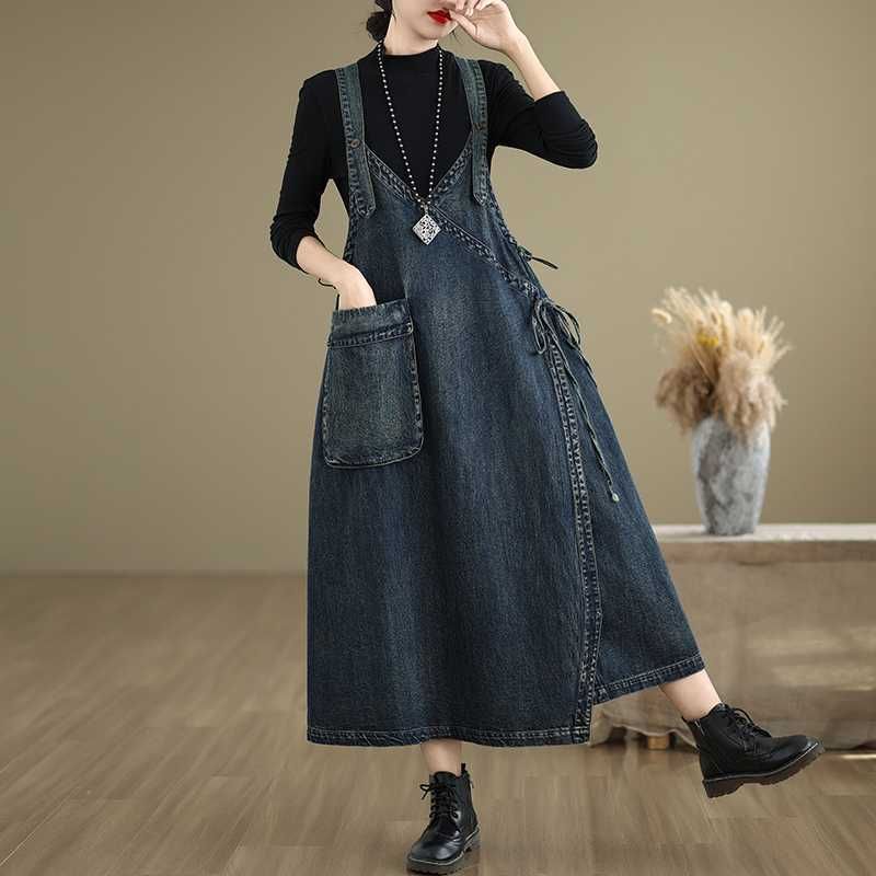 Nuovo abito casual in denim con spalline larghe per donna_voghion.com