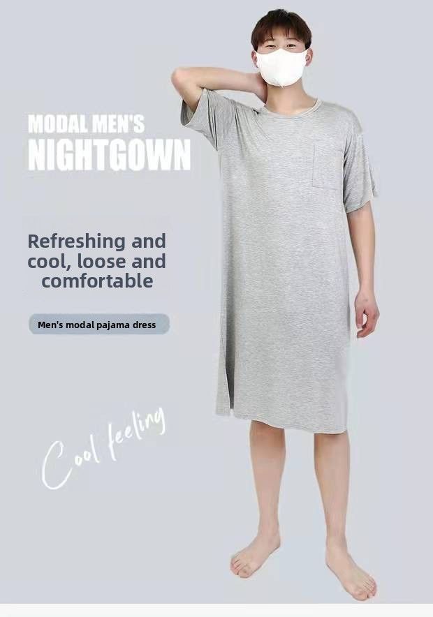 Men's Pajama Set | Modal Cotton Short Sleeve Knee Length Loose Large Home Casual Style-XL_voghion.com