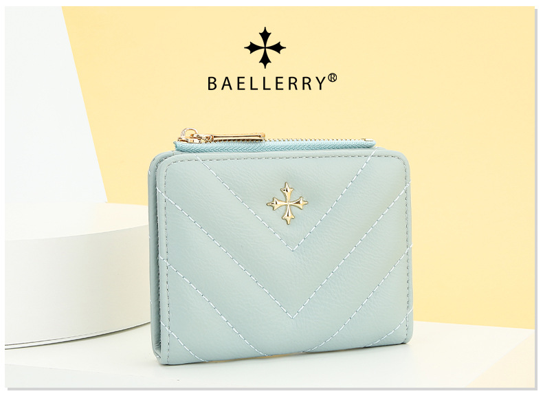 Women's wallet short Baellerry version cross flower zipper fashion quilted card holder female_voghion.com