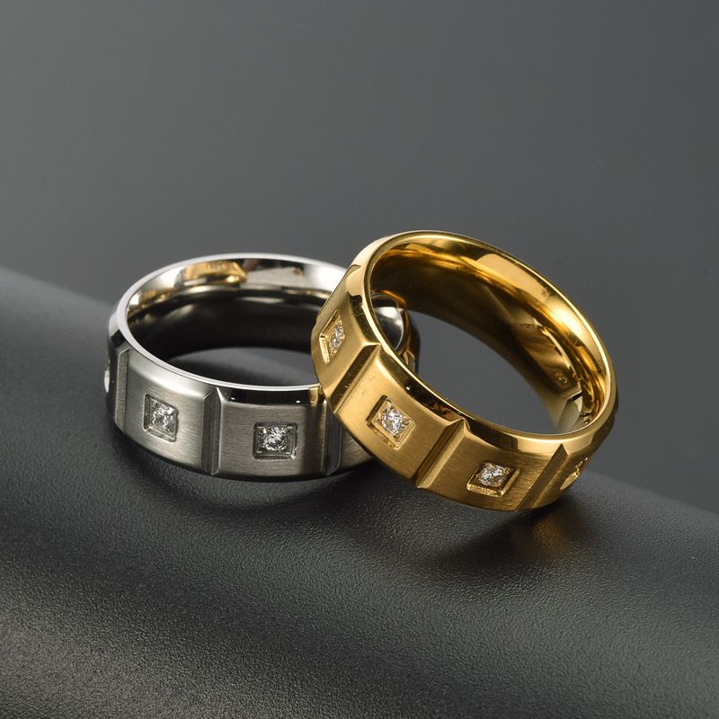 Anillo de personalidad con flor de diamante y cara mate para hombre, chapado en acero de titanio y oro K._voghion.com