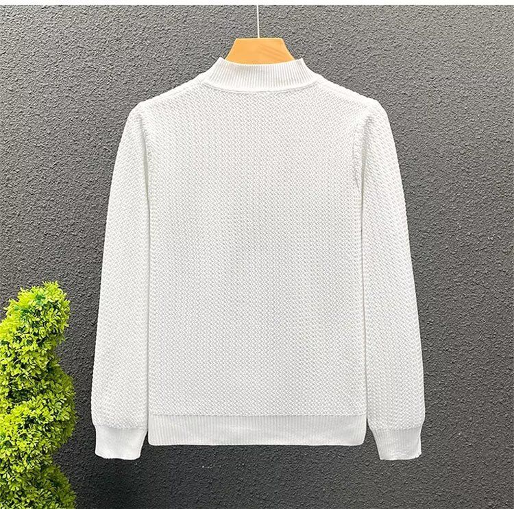 Herren Fleecepullover mit hohem Kragen, schmale Passform, langärmelig, Strickpullover, warm, lässig, Rollkragenoberteil_voghion.com