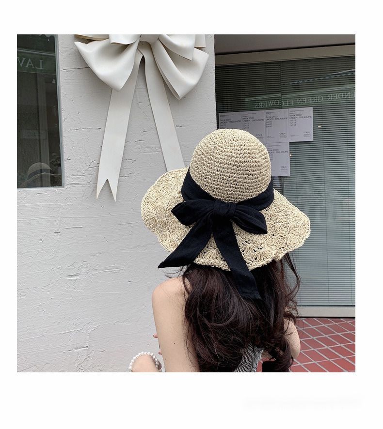 Pdmcms Neuer japanischer Strohhut für Damen, Sommerhut mit Schnürung, große Krempe, Strandhut, faltbar, cooler Urlaubshut, Sonnenschutz und Sonnenschirmhut_voghion.com