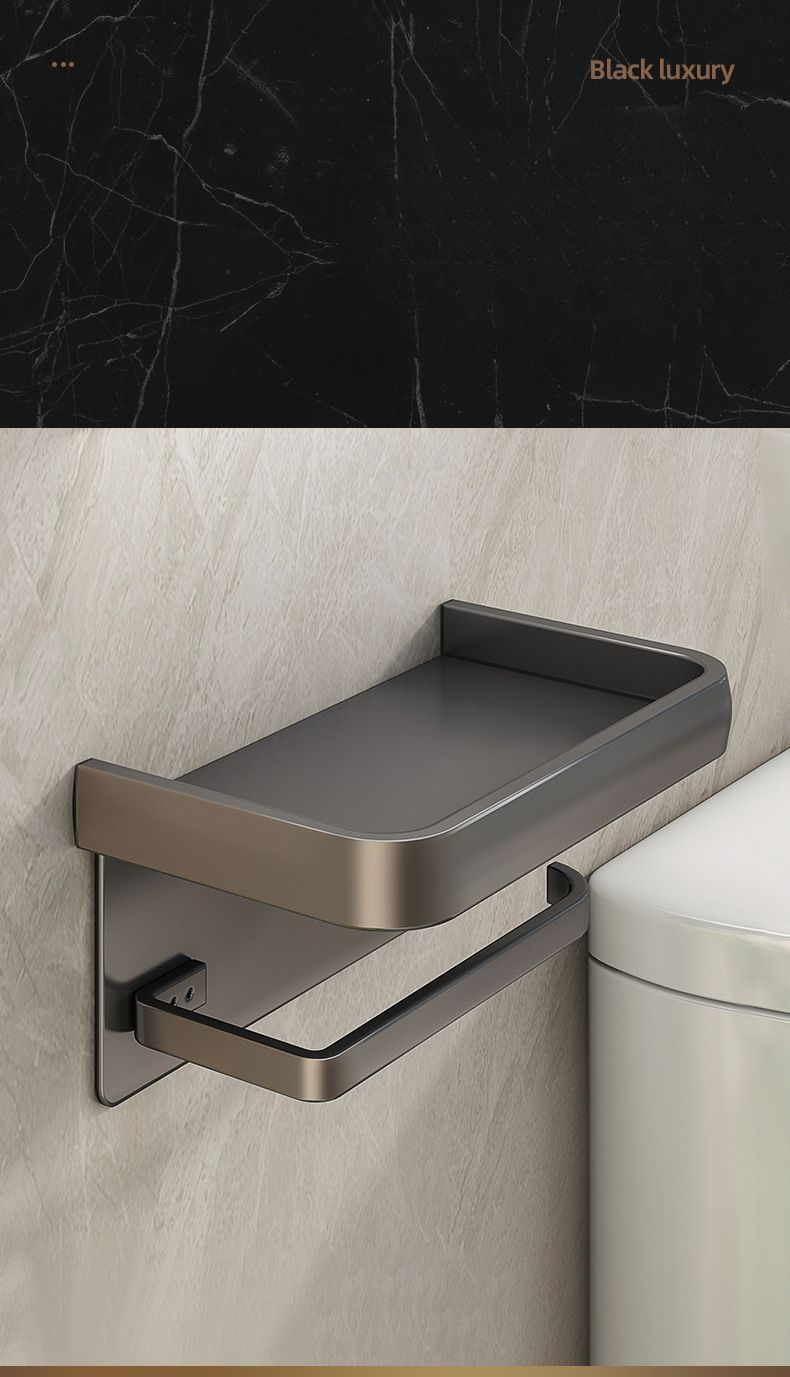 No-Drill Thickened Towel Holder Bathroom Washroom Storage Rack Space Aluminum Household Toilet Paper Box_voghion.com