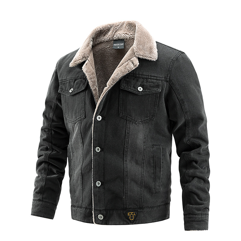 Veste en denim pour hommes, automne et hiver, peluche décontractée, tendance de la mode pour hommes_voghion.com
