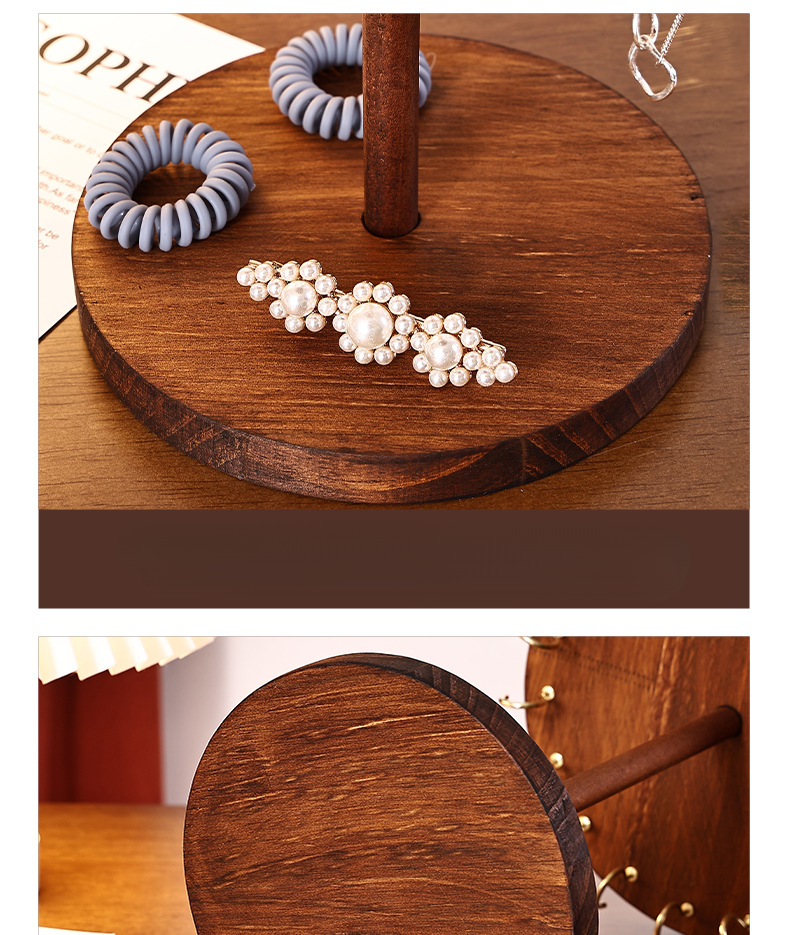 Walnut Color Creative Round Hook Necklace Display Sweater Chain Stall Live Streaming Jewelry Stand Solid Wood_voghion.com