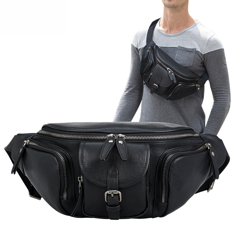 Advanced Style Head Layer Vegetable Tanned Leather Waist Outdoor Commuting Crossbody Chest Bag, Men's_voghion.com
