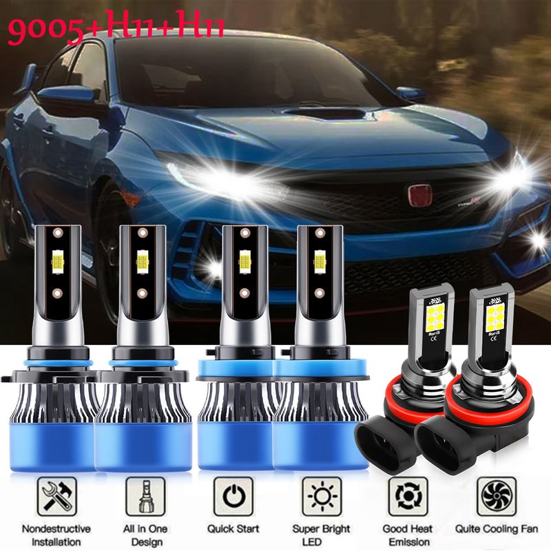 LED Headlight High Low Beam 9005 H11 H8 H9 Fog Light Bulbs Auto Car Headlamp Replacement For Honda Civic 2016 2017-2019_voghion.com