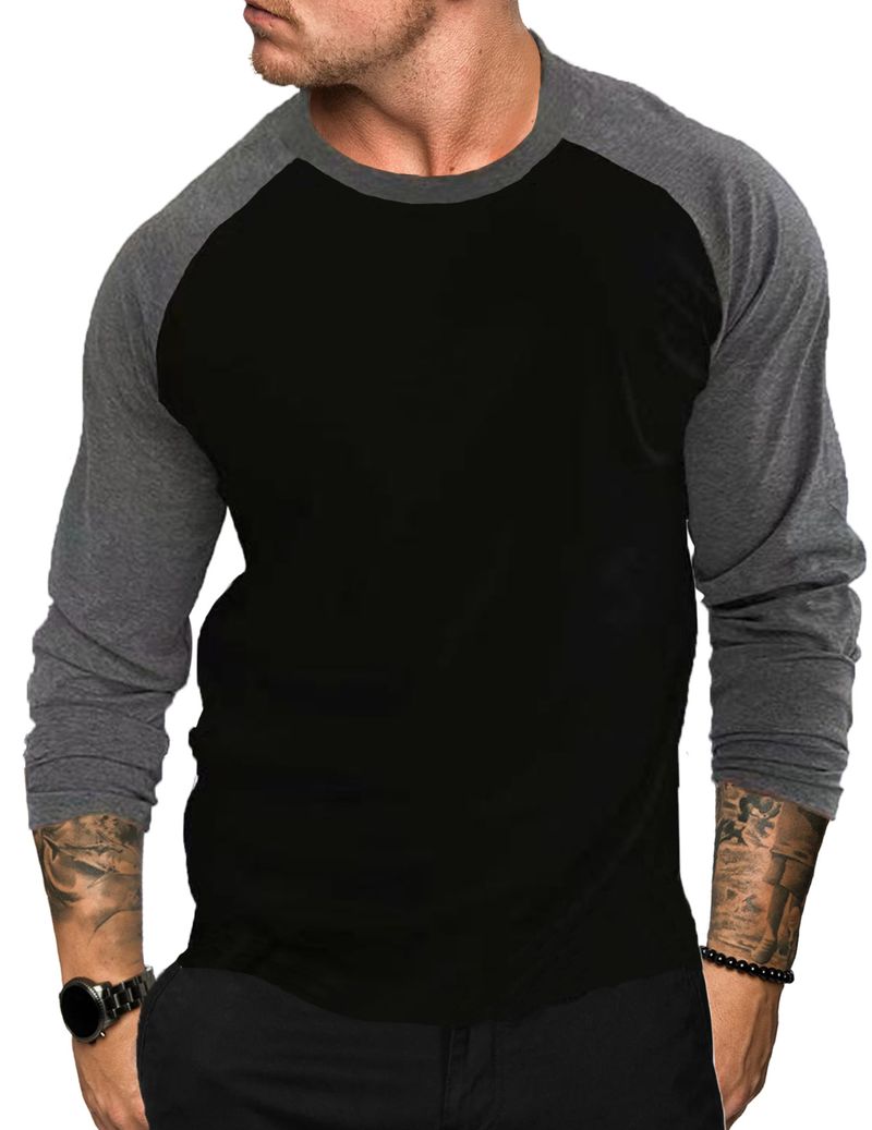 Langärmliges T-Shirt mit Rundhalsausschnitt für Herren, locker, atmungsaktiv, große Größe, lässiges Oberteil mit Raglanärmeln_voghion.com
