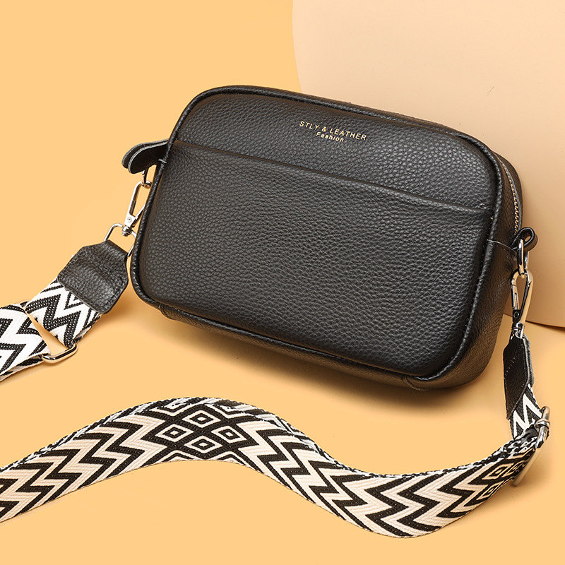 Borsa a tracolla singola semplice e alla moda, in vera pelle da donna con tracolla larga, piccola, con strato superiore in pelle di vacchetta_voghion.com