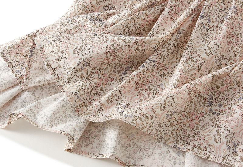 Gonna midi a vita alta con drappeggio floreale per donna; gonna a trapezio; abito lungo._voghion.com