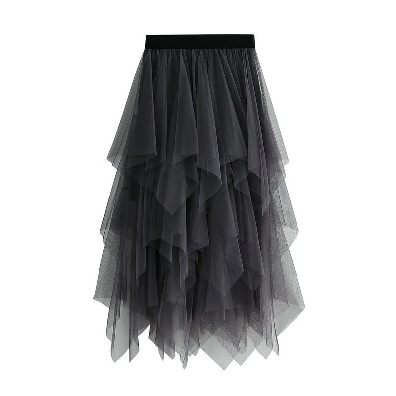 new autumn style temperament high waist slimming super fairy flower bud irregular mesh skirt female 8063_voghion.com