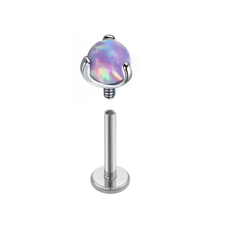 Vendita calda di piercing all'orecchio G23 titanio acciaio opale asta piatta chiodo labbro F136 lega di titanio cartilagine orecchio chiodo labbro anello foro sottile_voghion.com