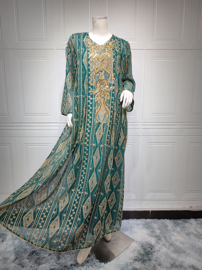 Women's Muslim Evening gown Muslim large size sequin embroidered robe_voghion.com