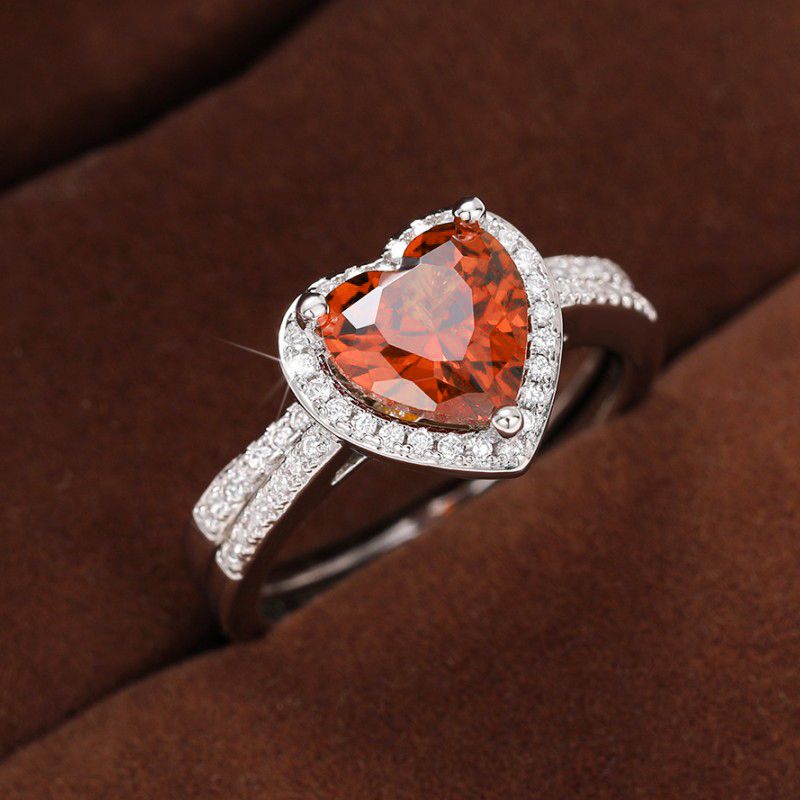 Pronto Stock Huitan Garnet Cuore CZ 2 Pezzi Set per Donne Eternità Matrimonio Tendenza Accesso Temperamento Anelli da Dito Femminili Moda_voghion.com