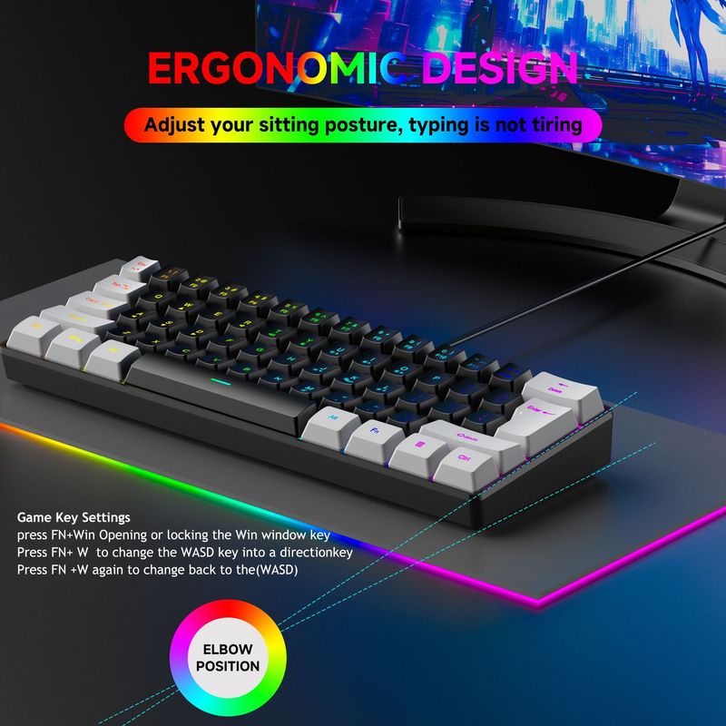 61-Key RGB Game Wired Keyboard Mouse Set Colorful MINI Non-mechanical Film Black And White Computer Keyboard_voghion.com