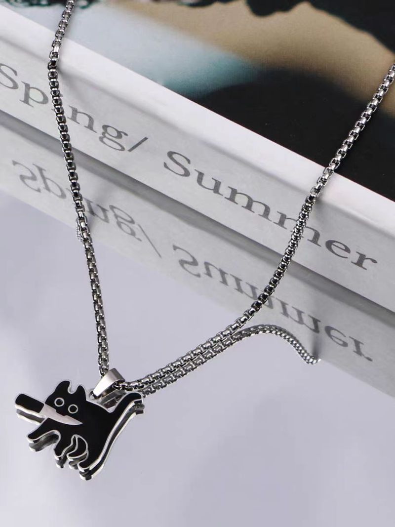 Collar de acero inoxidable con forma de cuchillo y dibujos animados de gato, bonito y moderno, para parejas_voghion.com