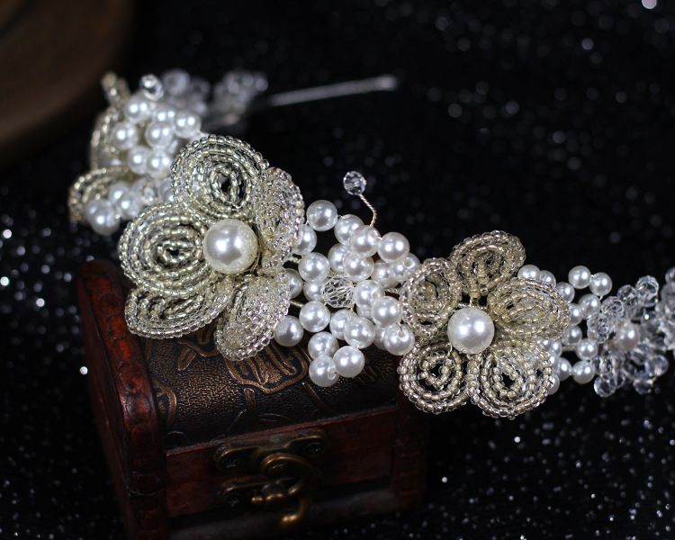 Unisex Millet Perlen Perlen Blumen Braut Stirnband Hochzeitskleid Hochzeitsstyling mit Make-up Hochzeit Kopfbedeckung_voghion.com