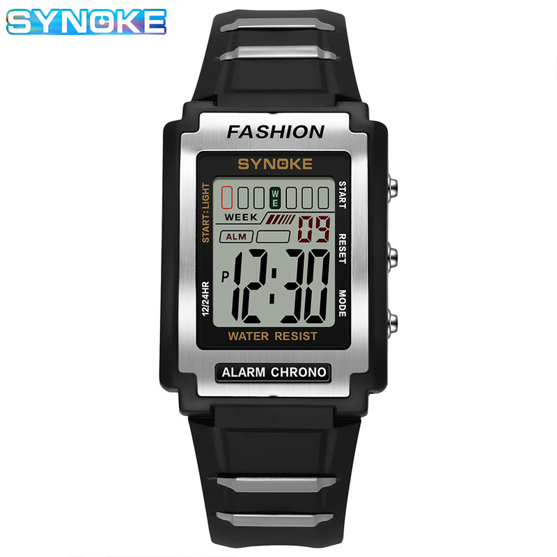 Orologio elettronico sportivo rettangolare SYNOKE Niche impermeabile luminoso con grande schermo e allarme alla moda_voghion.com