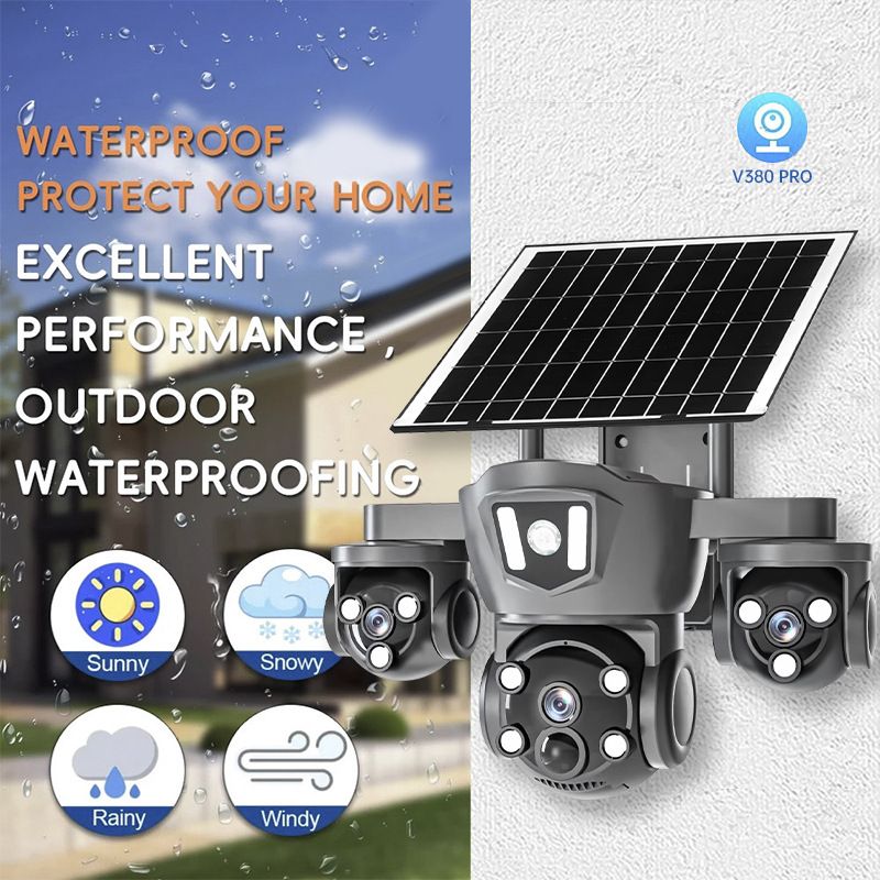 Câmera de segurança PTZ de 4 lentes alimentada por energia solar - WiFi/4G externo, Ultra HD, sem necessidade de fiação_voghion.com