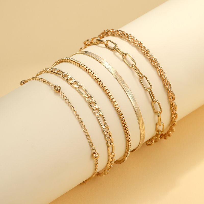 New Multi-layer Beach Anklet Set 6-piece Stacking Snake Bone Round Bead Chain Foot Jewelry_voghion.com