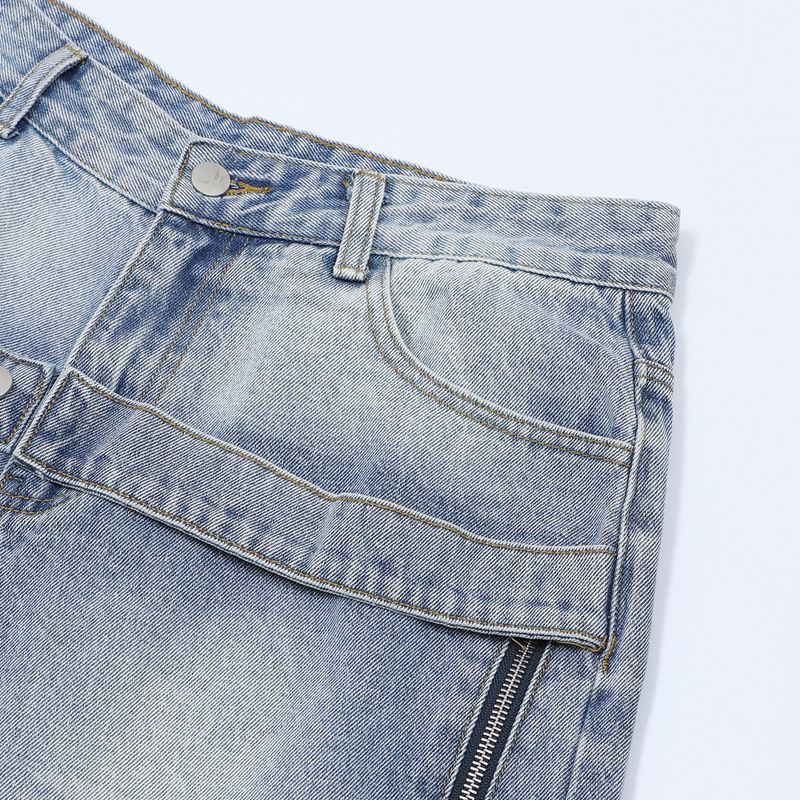 Herrenbekleidung Washed Old Denim Kurzarmjacke Weite Beinhose Anzug Herren Loose Summer Ins Denim Anzug_voghion.com