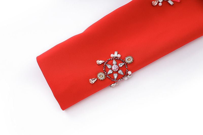 Vêtements pour femmes Spot Nouvel An atmosphère rouge festif super lourd perlé à manches longues col rond jupe tempérament jupe deux pièces costume_voghion.com
