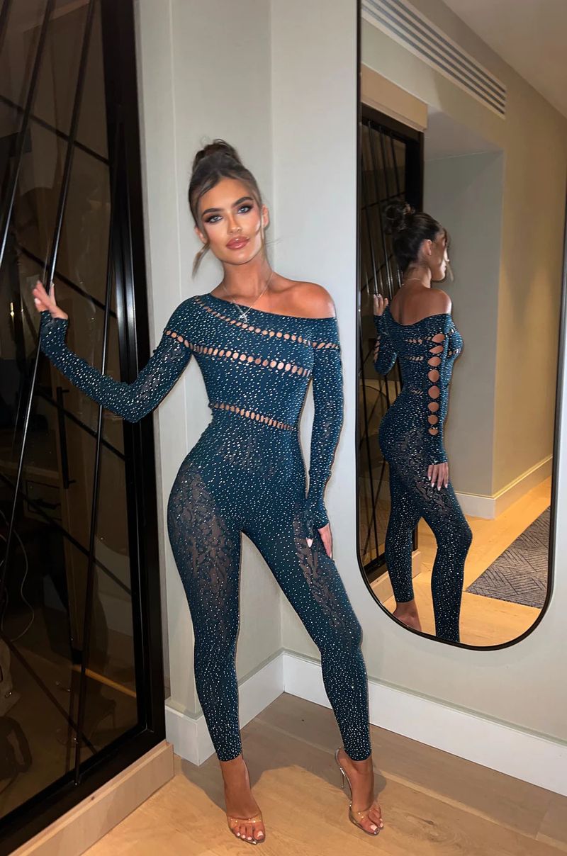 Sensual Long-Sleeve Bodysuit With Hand-Set Crystals – Sheer Mesh Lingerie For Seductive Glamour_voghion.com