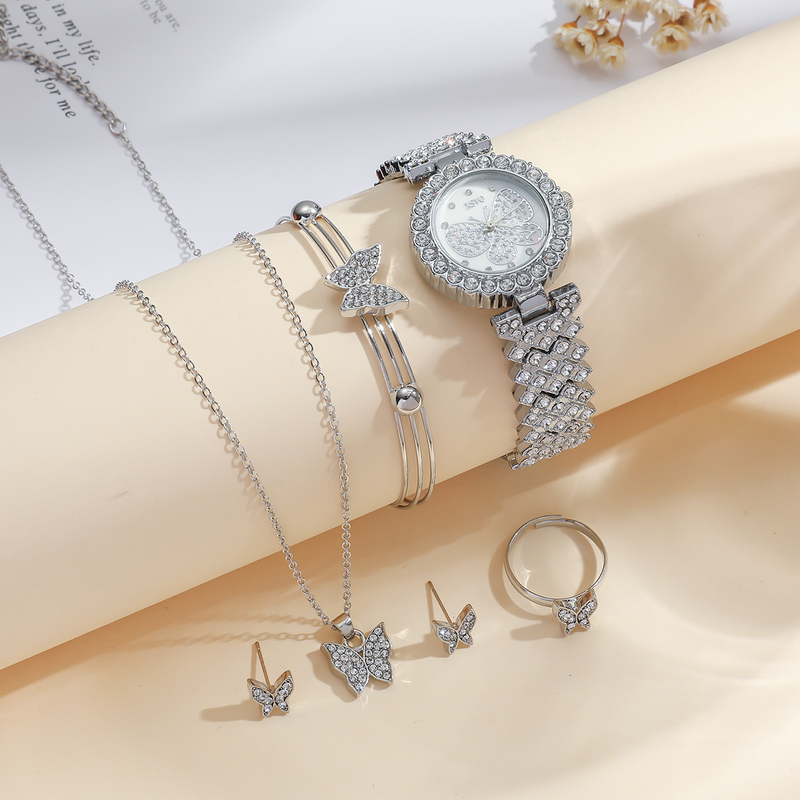 5 teile/satz Damen Sommer Neue Mode Frische Persönlichkeit Stahl Band Quarzuhr Set_voghion.com