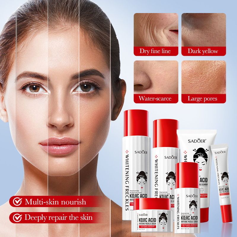 Vollständiges englisches SADOER Kojisäure-Bleaching und Fleckenentfernung, sechsteiliges Set, aufhellendes, feuchtigkeitsspendendes Feuchtigkeitsset_voghion.com