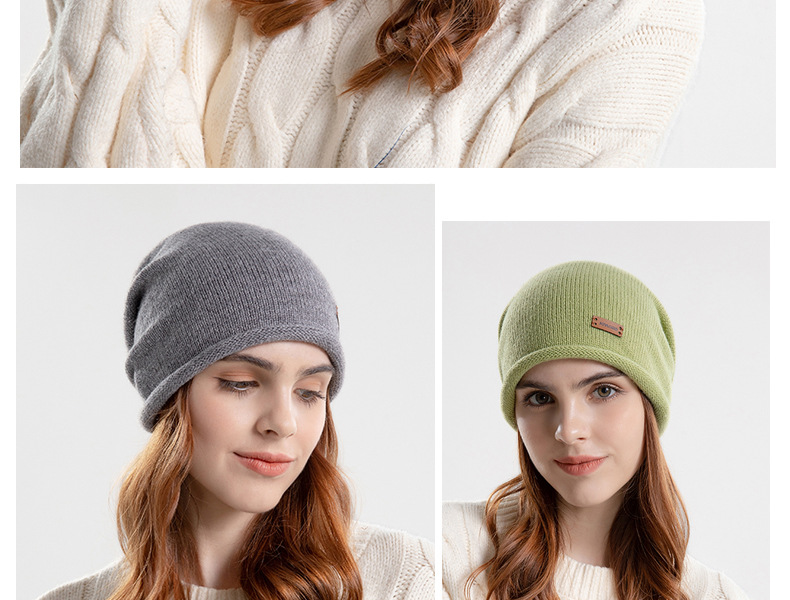 9941 Autunno e inverno pelo sottile lavorato a maglia piccola etichetta tinta unita versatile cappello al chiaro di luna fascia grande da donna Baotou_voghion.com