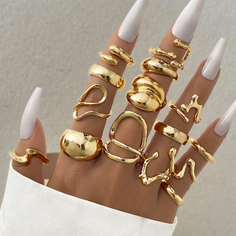 Textured Geometric Open Ring Set – Irregular Alloy Multi-Piece Jewelry Fashion Trends Hot-selling Simple Metal_voghion.com